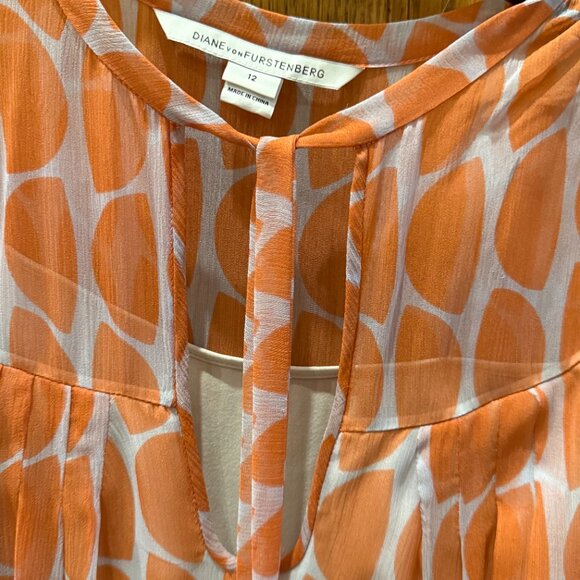 Diane von Furstenberg Desma Keyhole Neck Blouson Silk Chiffon Mini Dress Size 12 - Picture 5 of 8